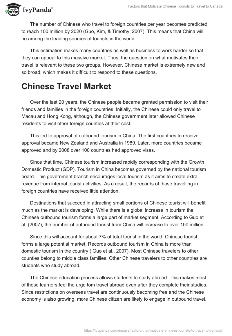 Factors that Motivate Chinese Tourists to Travel to Canada. Page 2