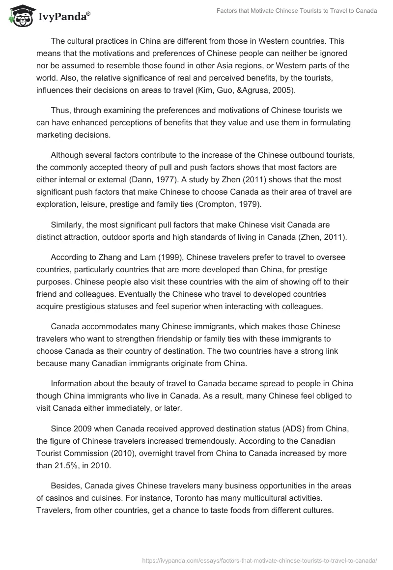Factors that Motivate Chinese Tourists to Travel to Canada. Page 3