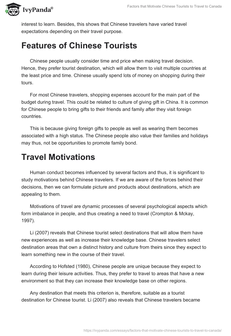 Factors that Motivate Chinese Tourists to Travel to Canada. Page 5