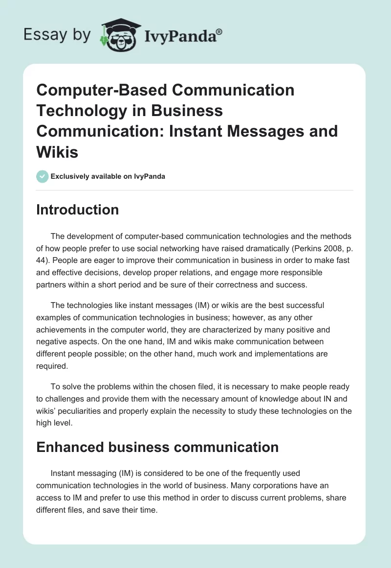 Computer-Based Communication Technology in Business Communication: Instant Messages and Wikis. Page 1