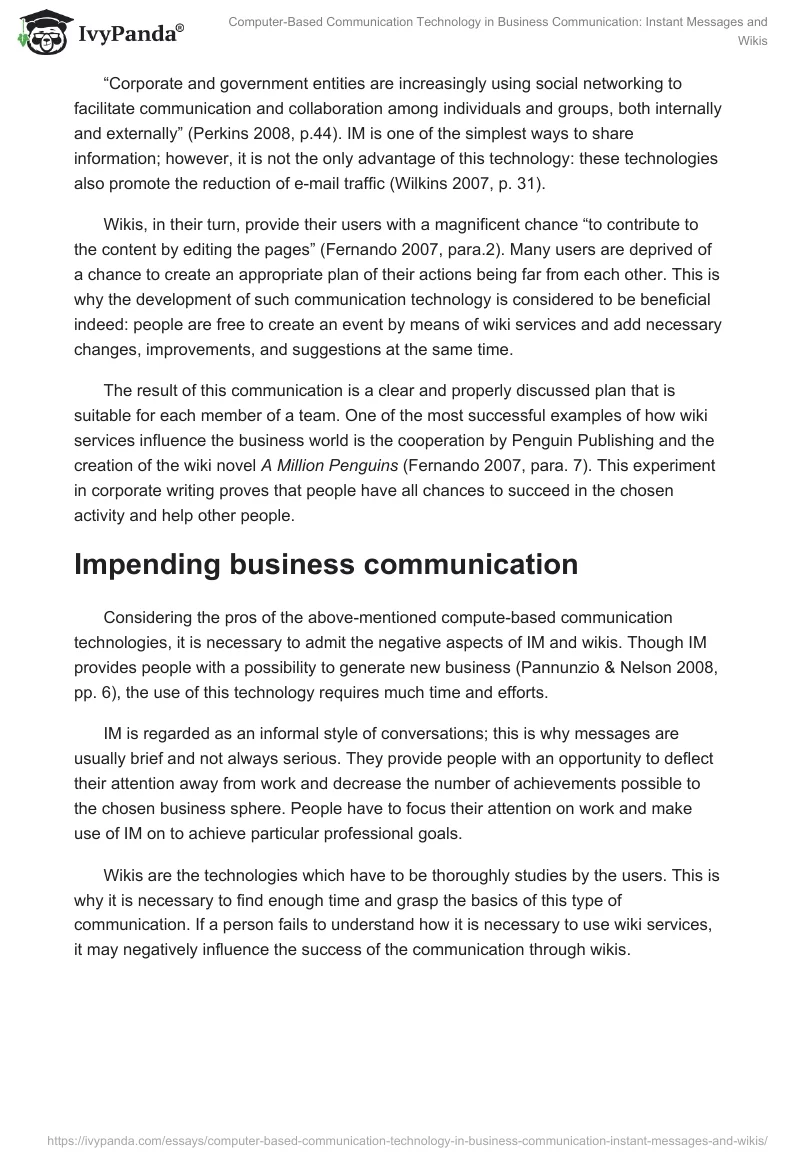 Computer-Based Communication Technology in Business Communication: Instant Messages and Wikis. Page 2