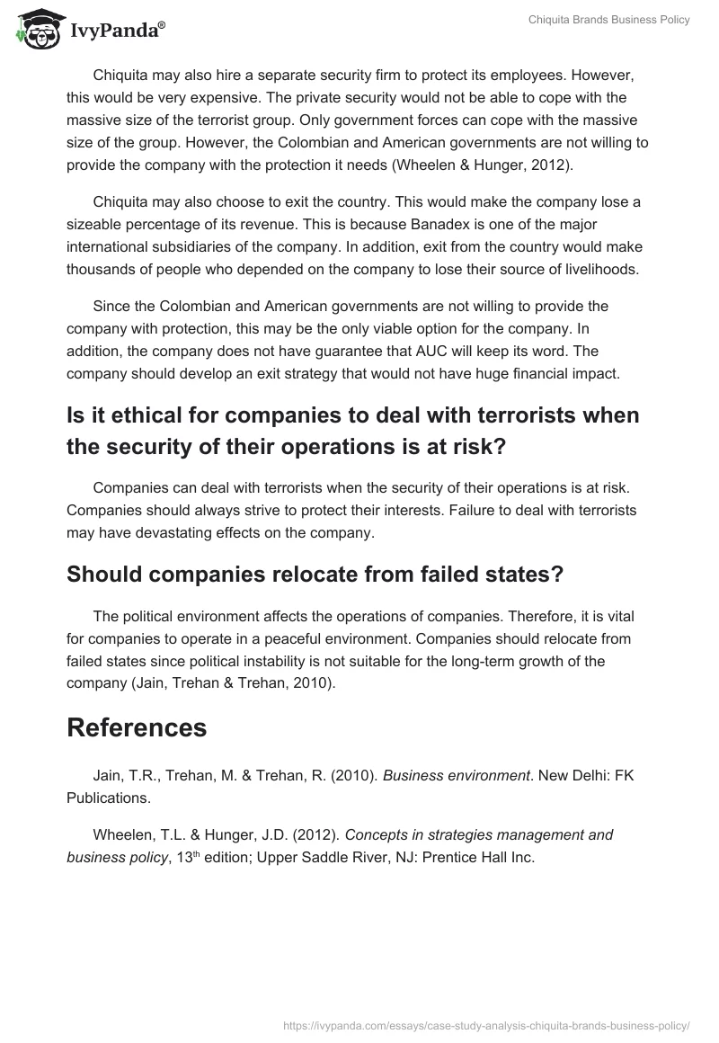 Chiquita Brands Business Policy. Page 2