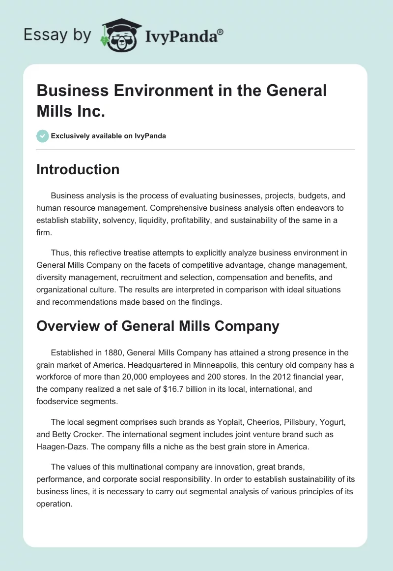 Business Environment in the General Mills Inc.. Page 1
