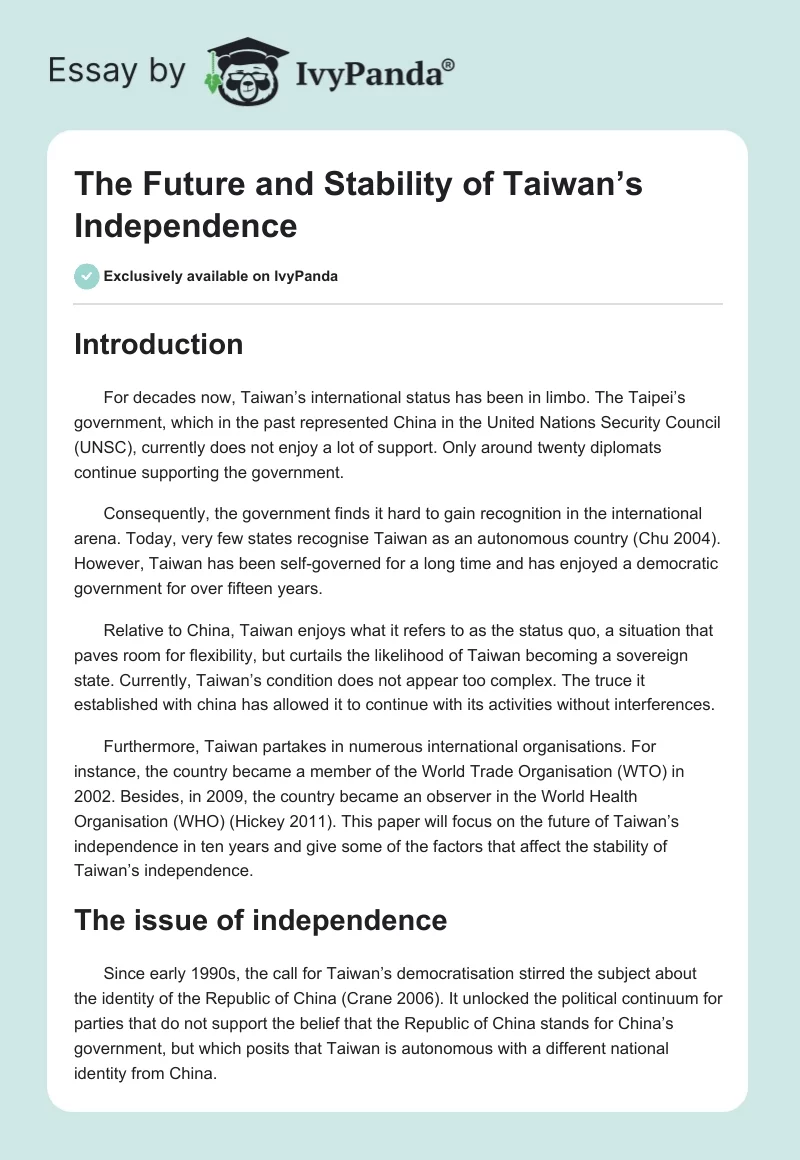 The Future and Stability of Taiwan’s Independence. Page 1