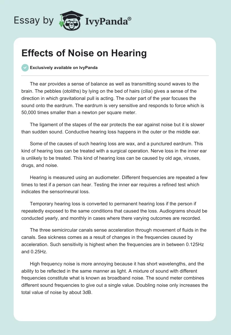 Effects of Noise on Hearing. Page 1