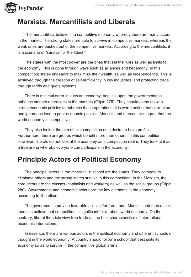 Schools of Political Economy: Marxism, Liberalism and Mercantilism. Page 2