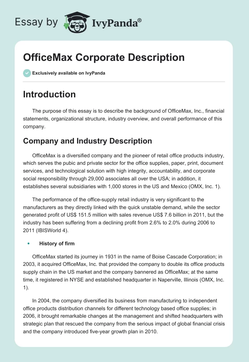 OfficeMax Corporate Description. Page 1
