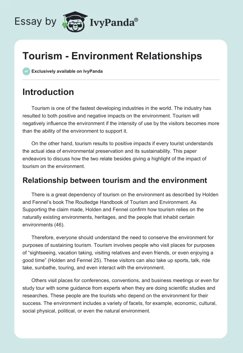 Tourism - Environment Relationships. Page 1
