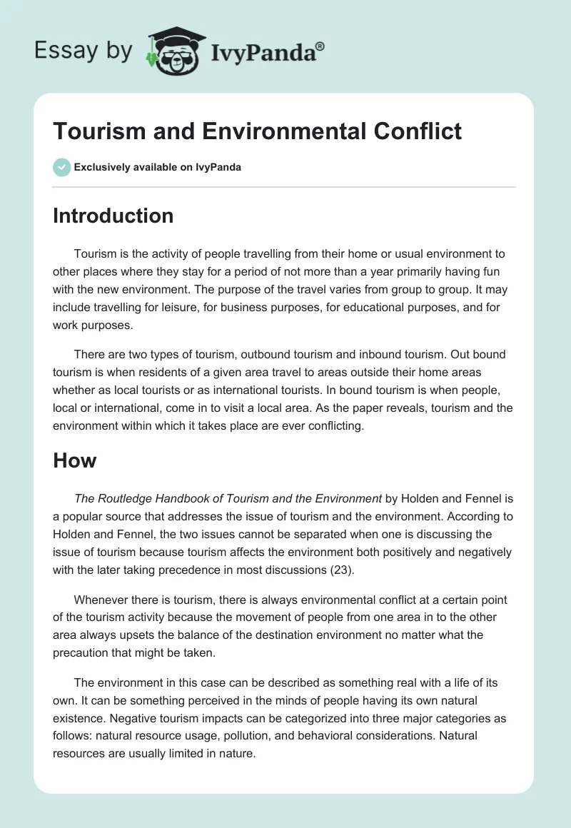 Tourism and Environmental Conflict. Page 1