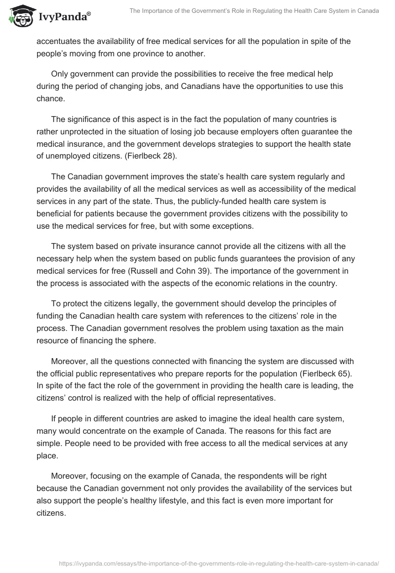 The Importance of the Government’s Role in Regulating the Health Care System in Canada. Page 2