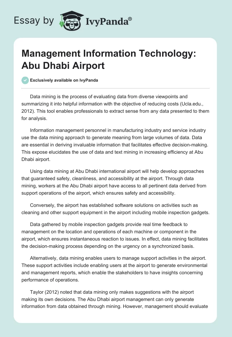 Management Information Technology: Abu Dhabi Airport. Page 1