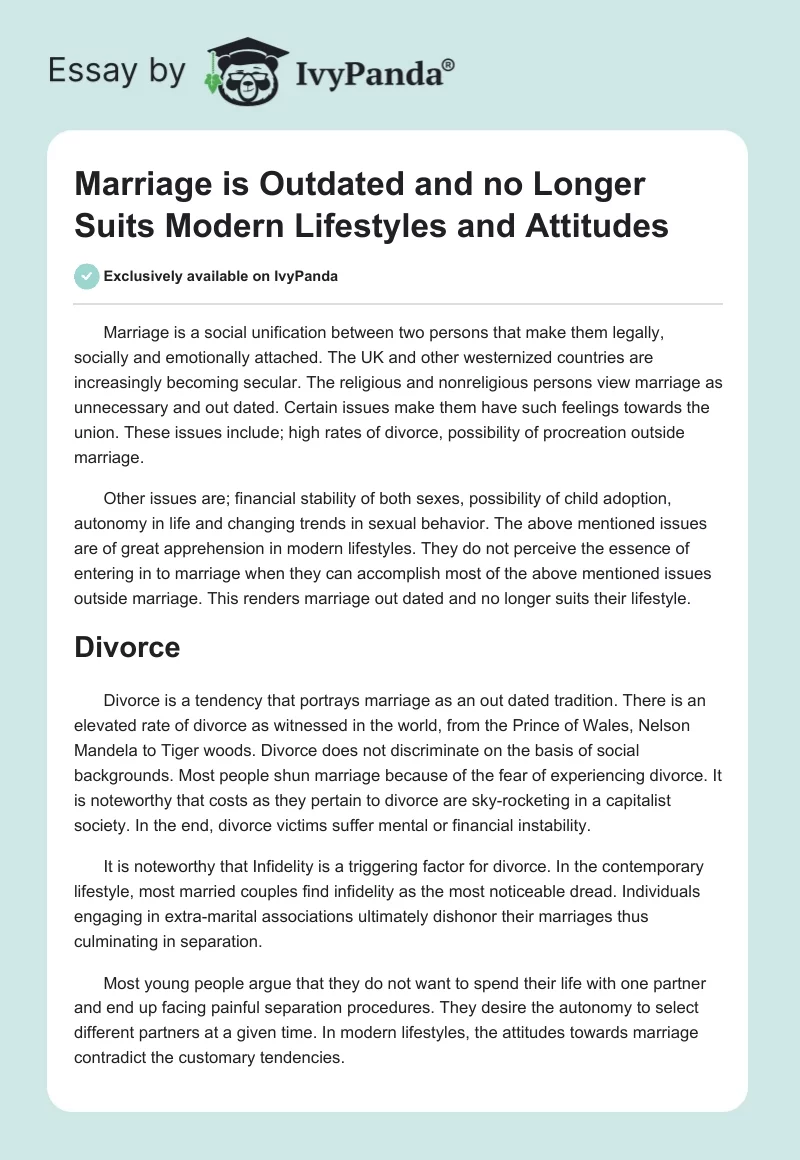 Marriage is Outdated and no Longer Suits Modern Lifestyles and Attitudes. Page 1