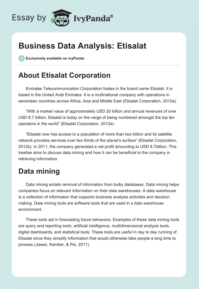 Business Data Analysis: Etisalat. Page 1