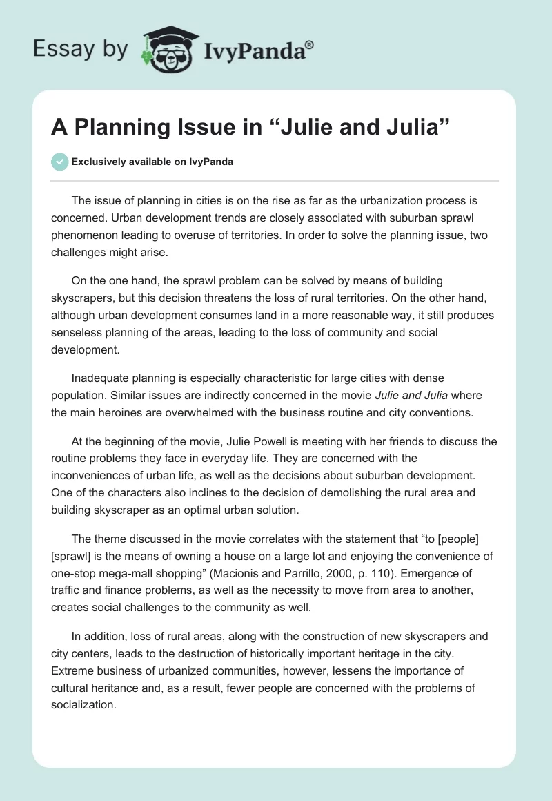 A Planning Issue in “Julie and Julia”. Page 1