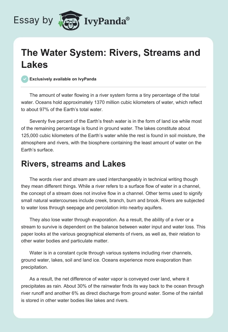 The Water System: Rivers, Streams and Lakes. Page 1