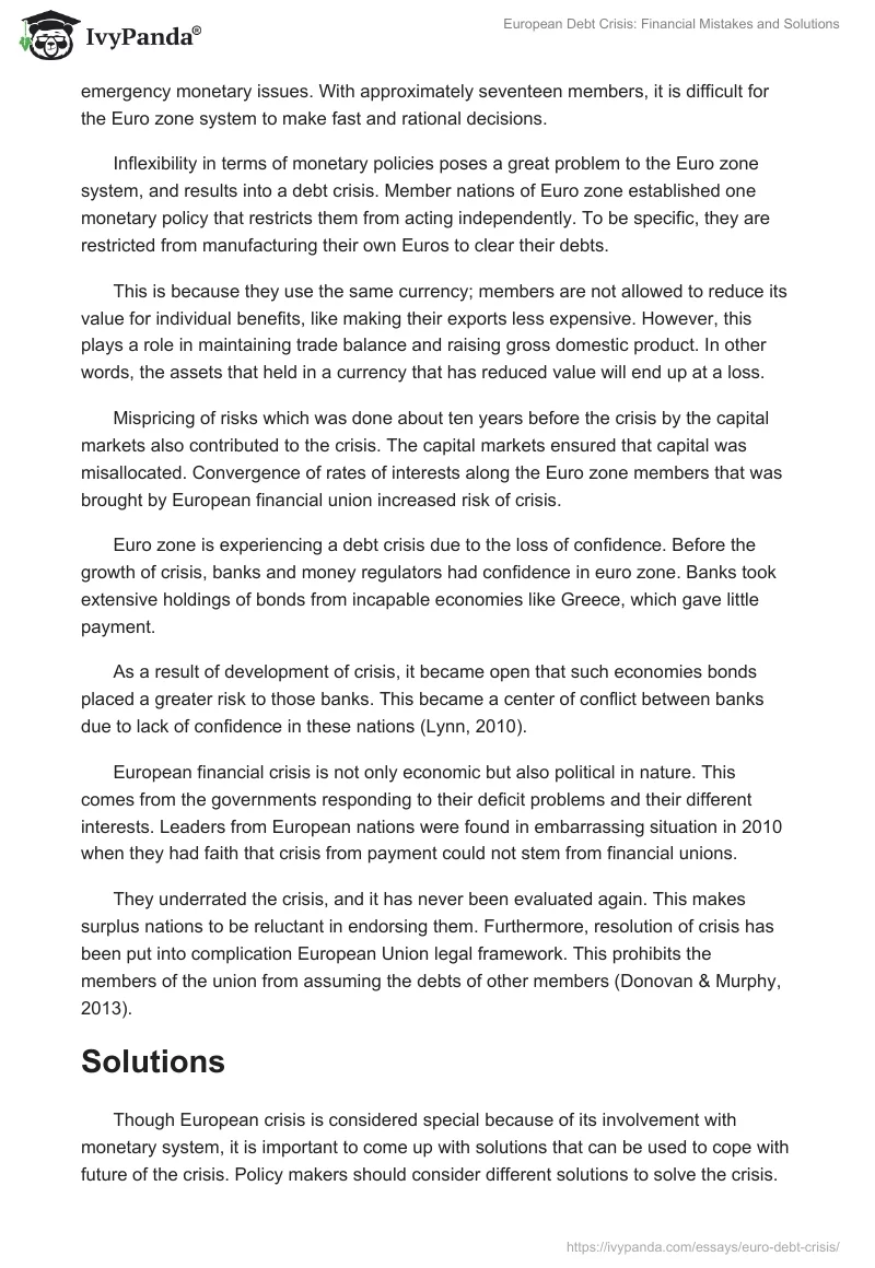 European Debt Crisis: Financial Mistakes and Solutions. Page 4