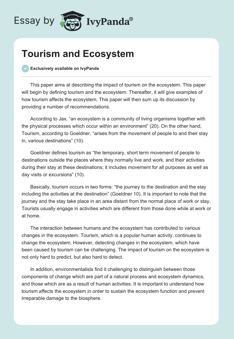 Tourism and Ecosystem. Page 1