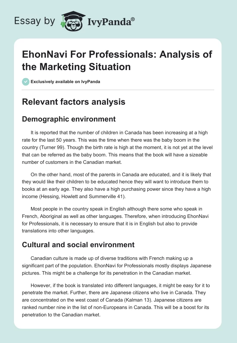 EhonNavi For Professionals: Analysis of the Marketing Situation. Page 1
