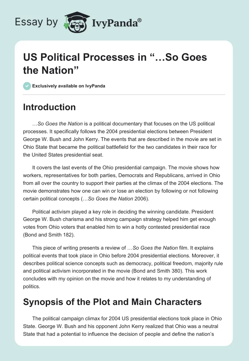 US Political Processes in “…So Goes the Nation”. Page 1