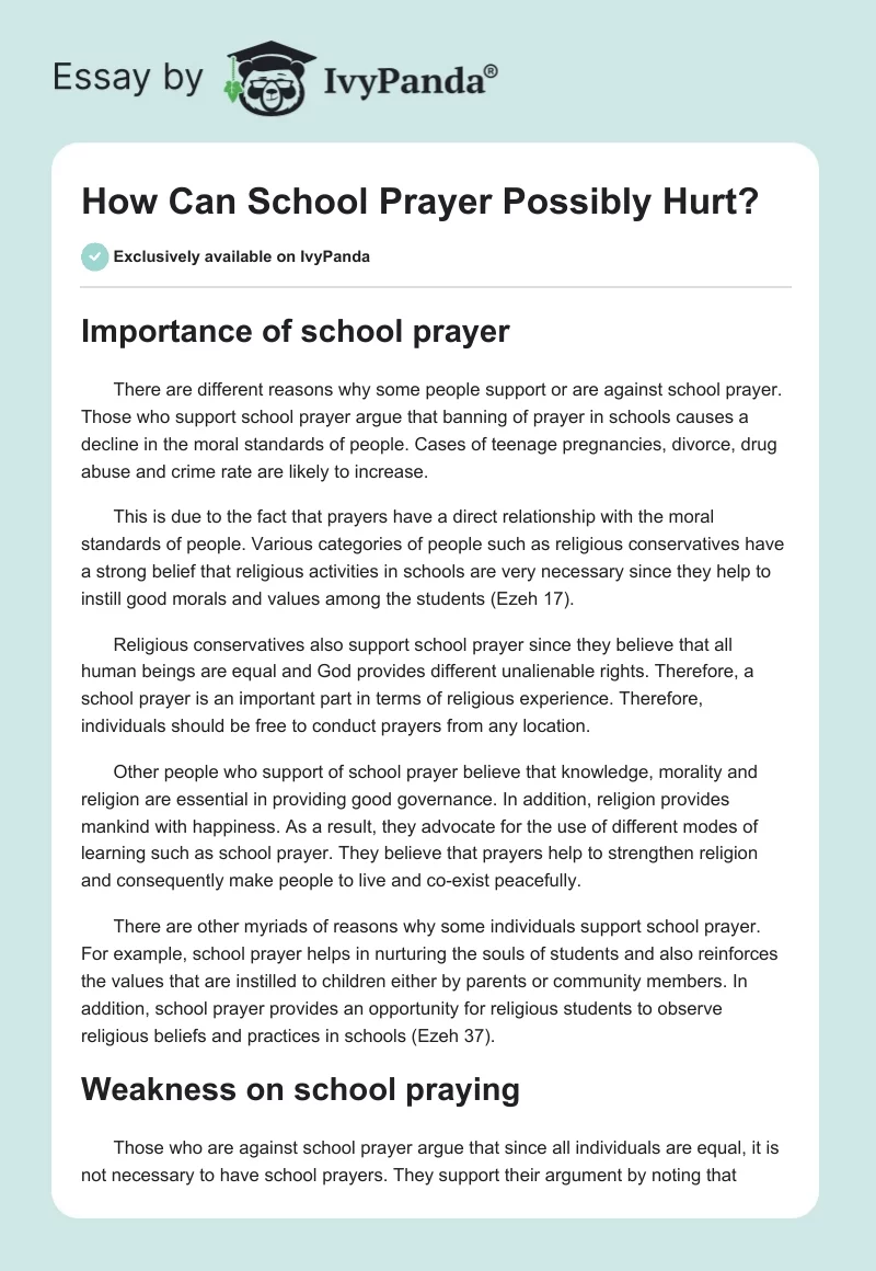 How Can School Prayer Possibly Hurt?. Page 1