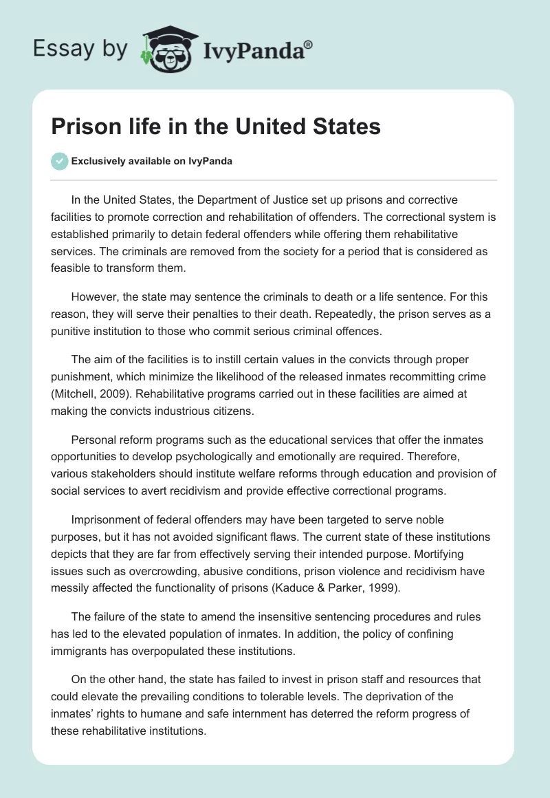 Prison Life in the United States. Page 1