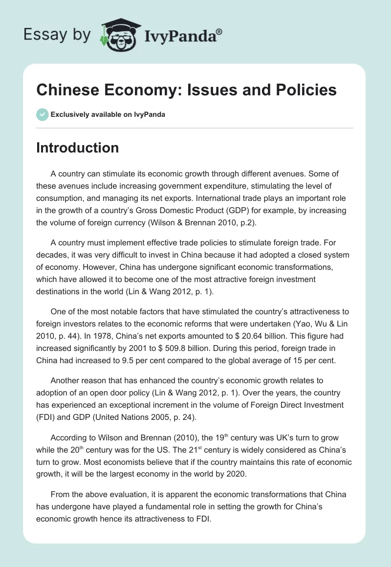Chinese Economy: Issues and Policies. Page 1