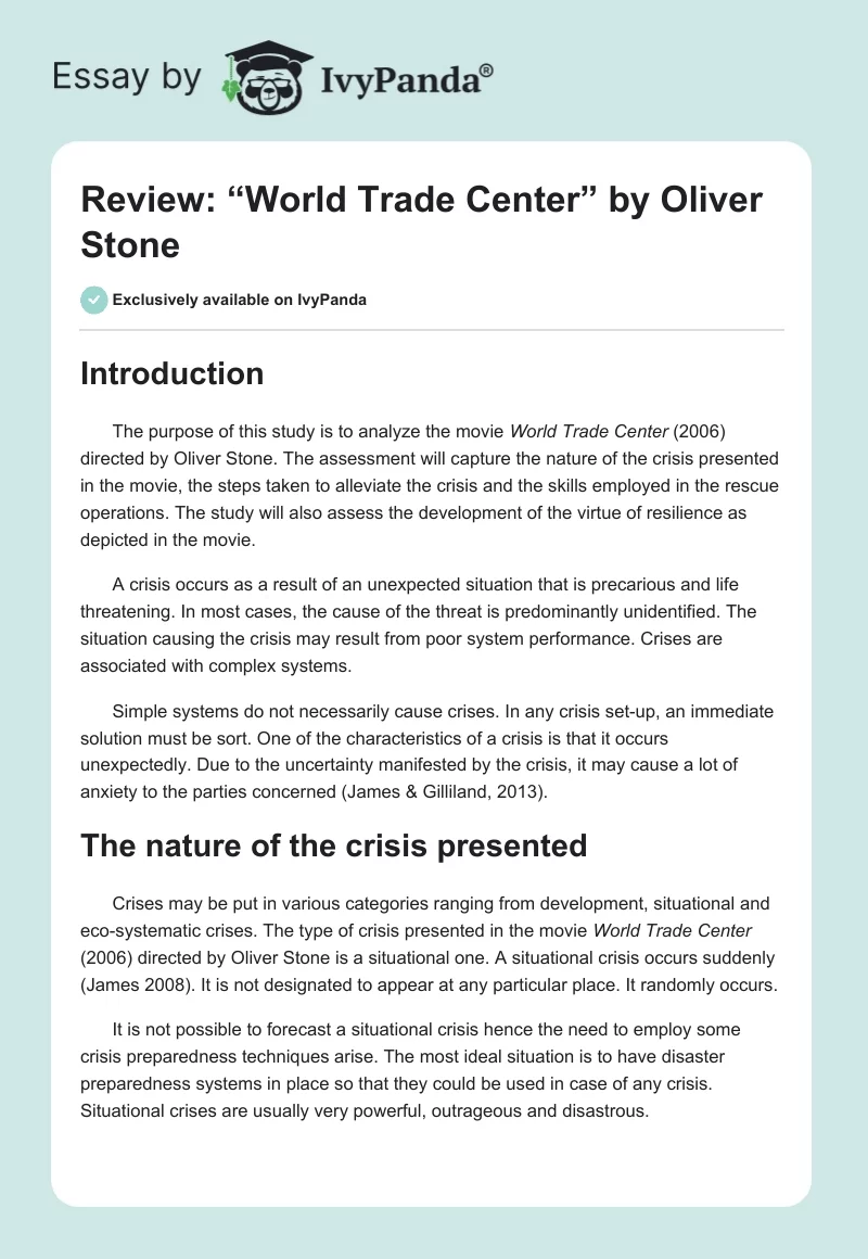 Review: “World Trade Center” by Oliver Stone. Page 1