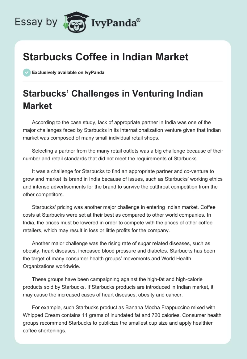 Starbucks Coffee in Indian Market. Page 1