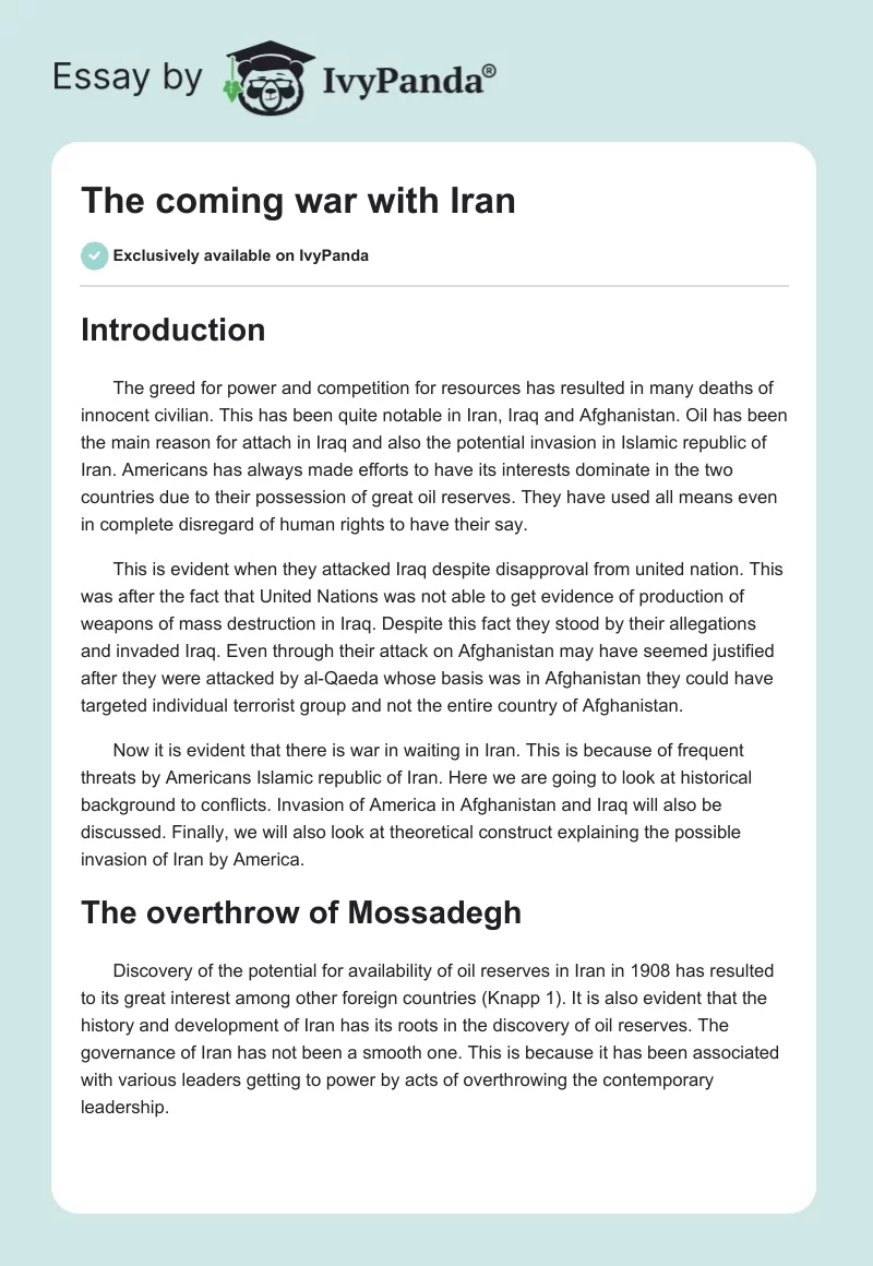 The Coming War With Iran. Page 1