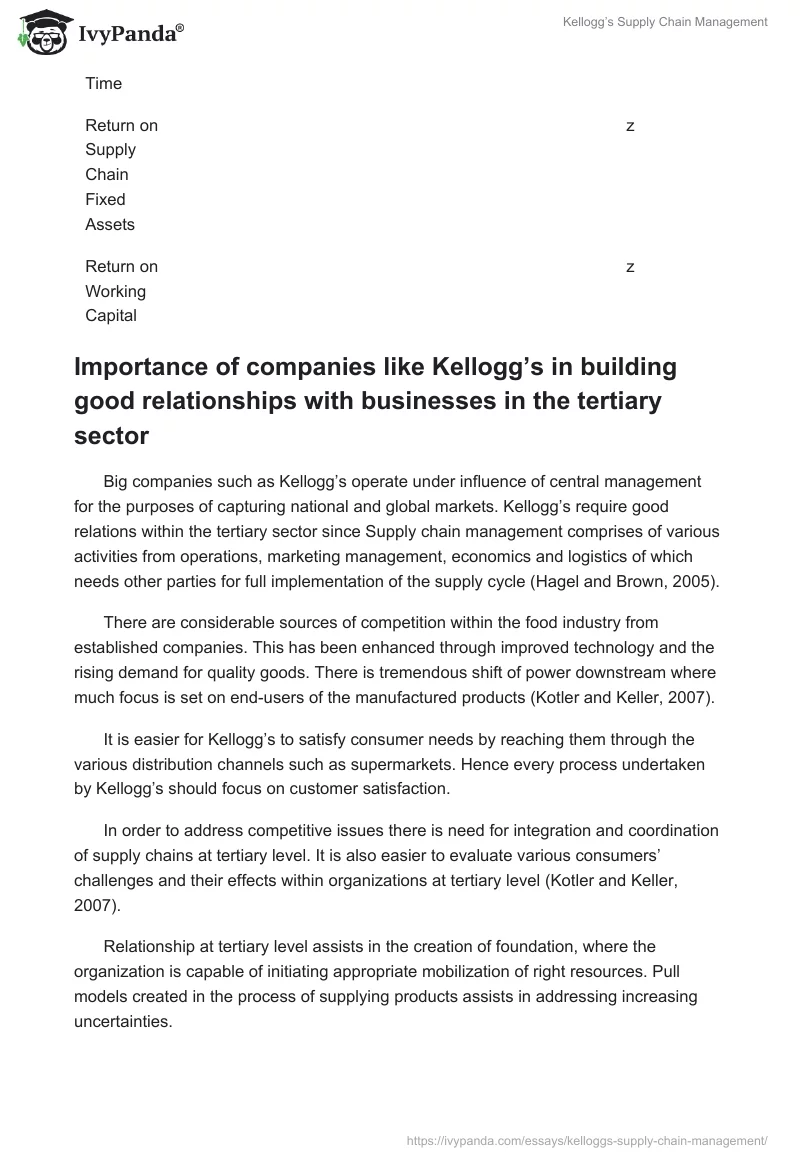 Kellogg’s Supply Chain Management. Page 3