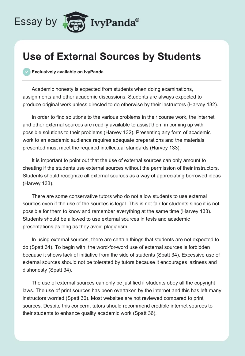 Use of External Sources by Students. Page 1