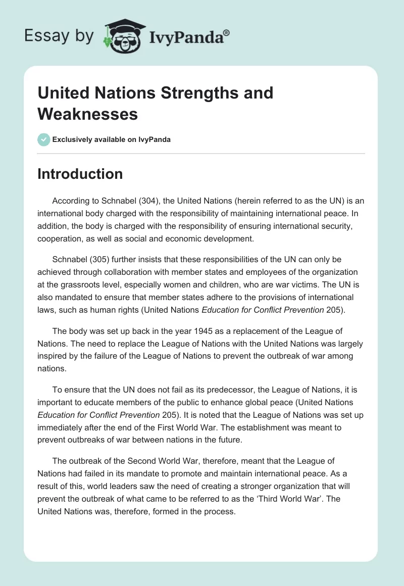 United Nations Strengths and Weaknesses. Page 1