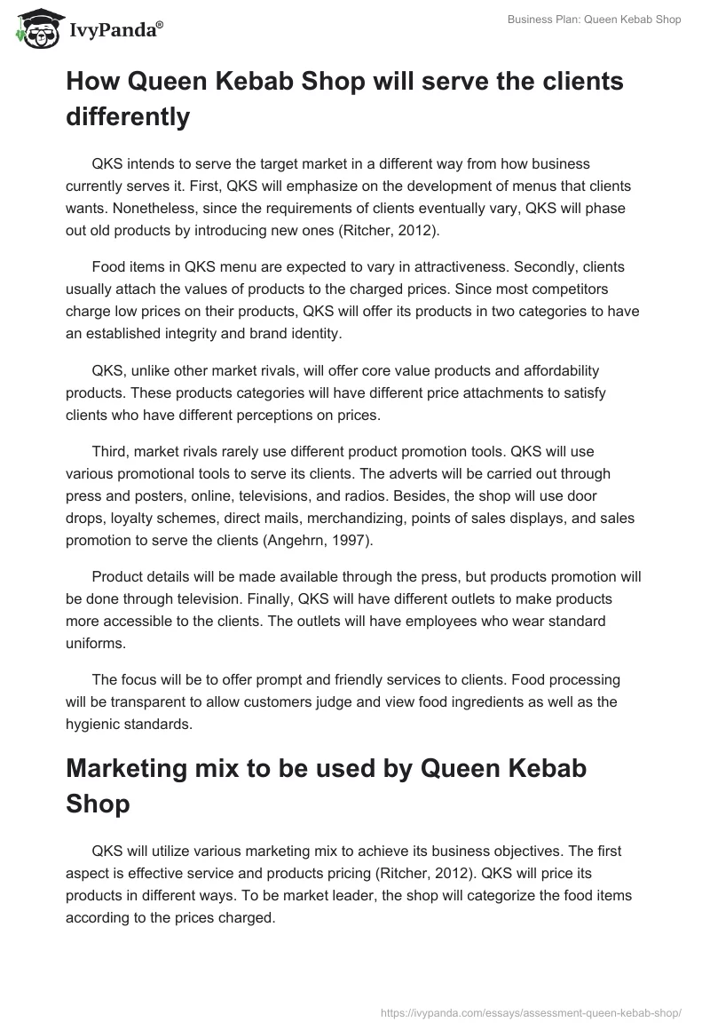 Business Plan: Queen Kebab Shop. Page 2