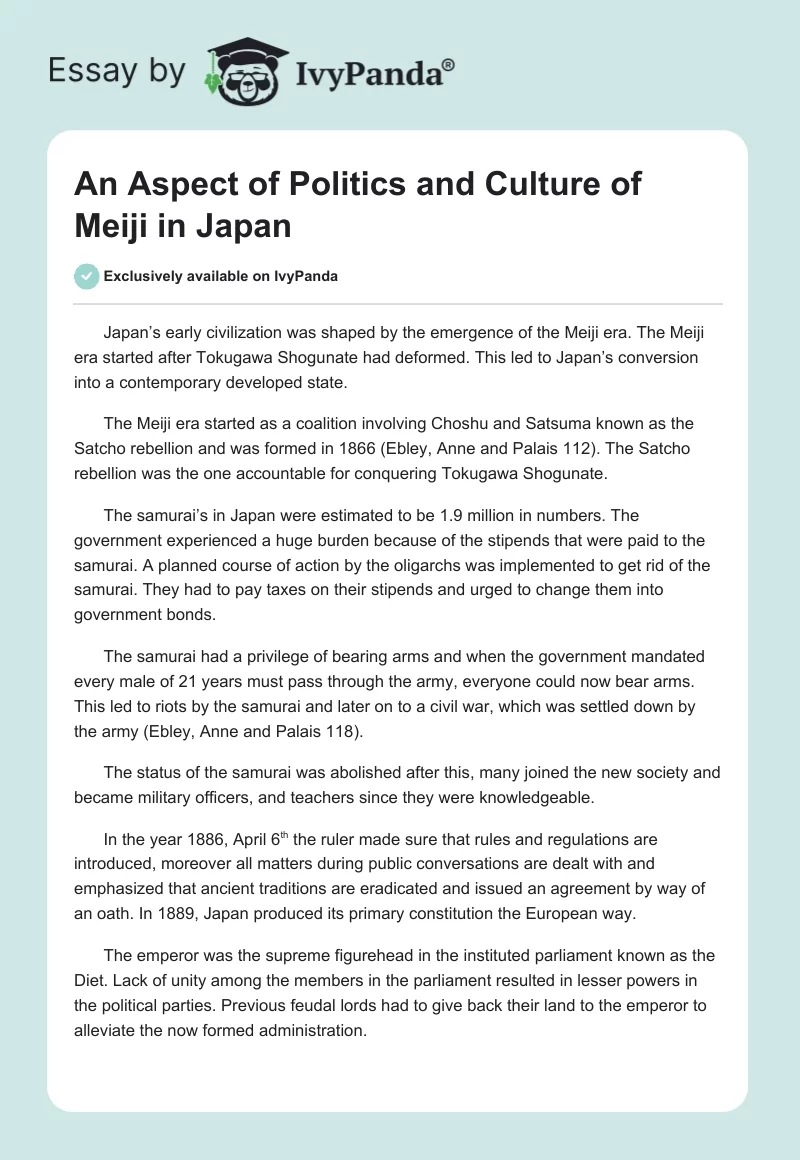 An Aspect of Politics and Culture of Meiji in Japan. Page 1