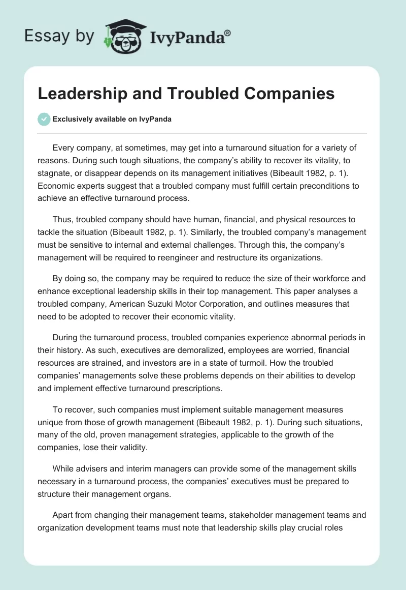 Leadership and Troubled Companies. Page 1