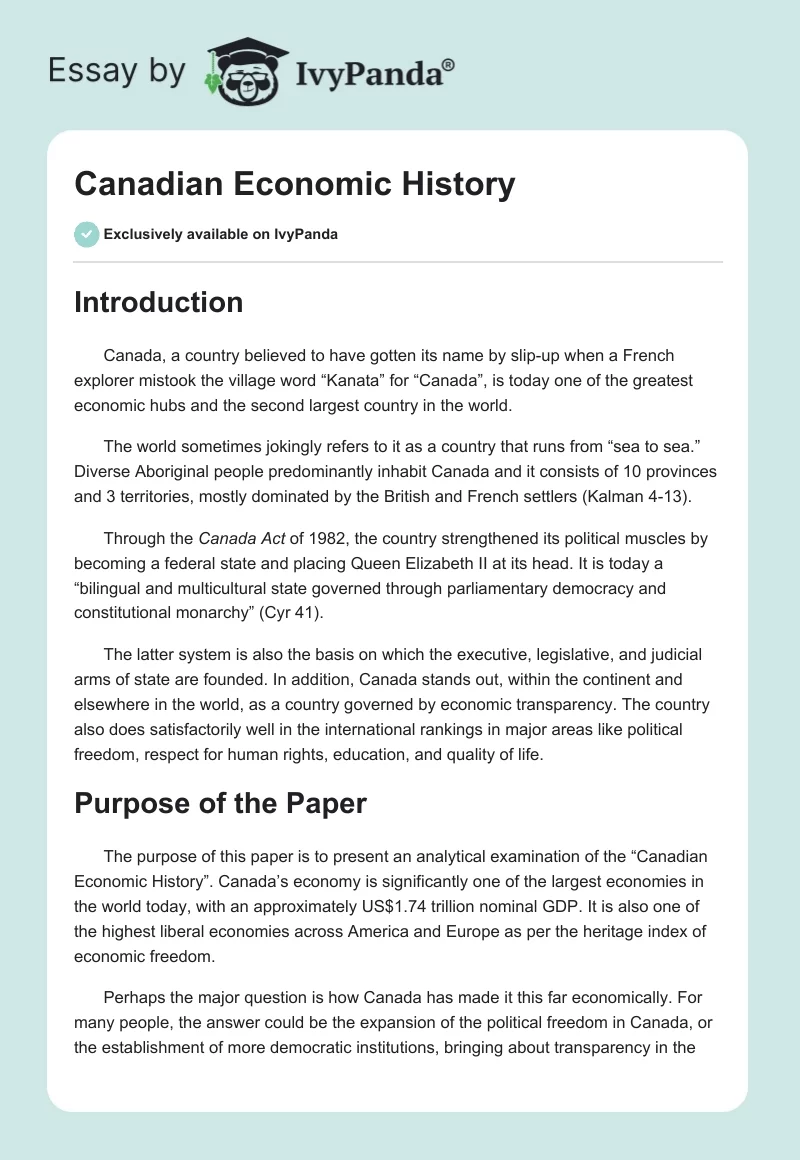 Canadian Economic History. Page 1