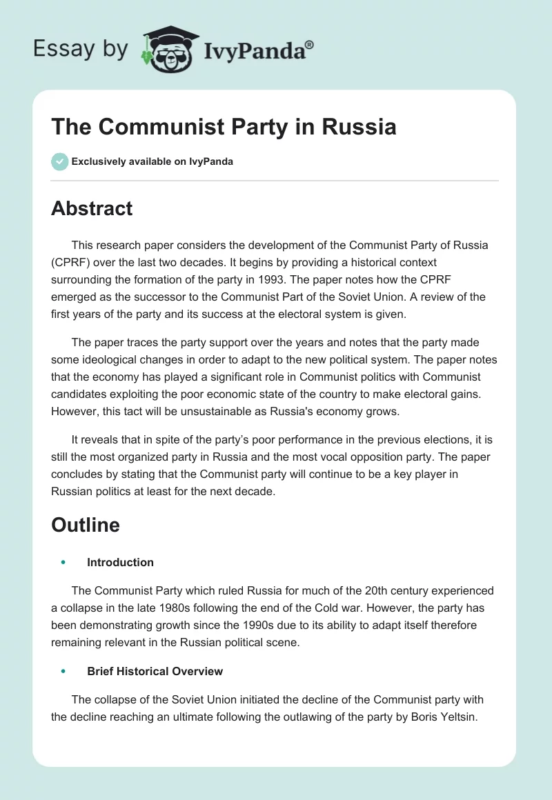 The Communist Party in Russia. Page 1