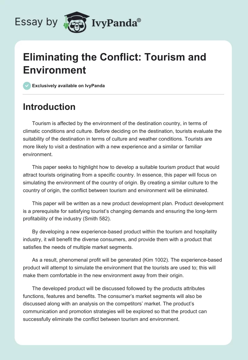 Eliminating the Conflict: Tourism and Environment. Page 1