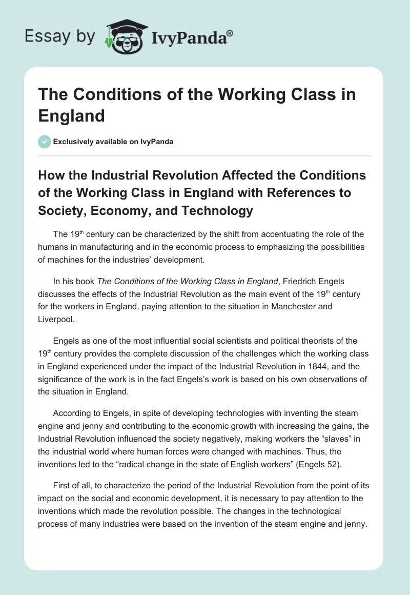 The Conditions of the Working Class in England. Page 1