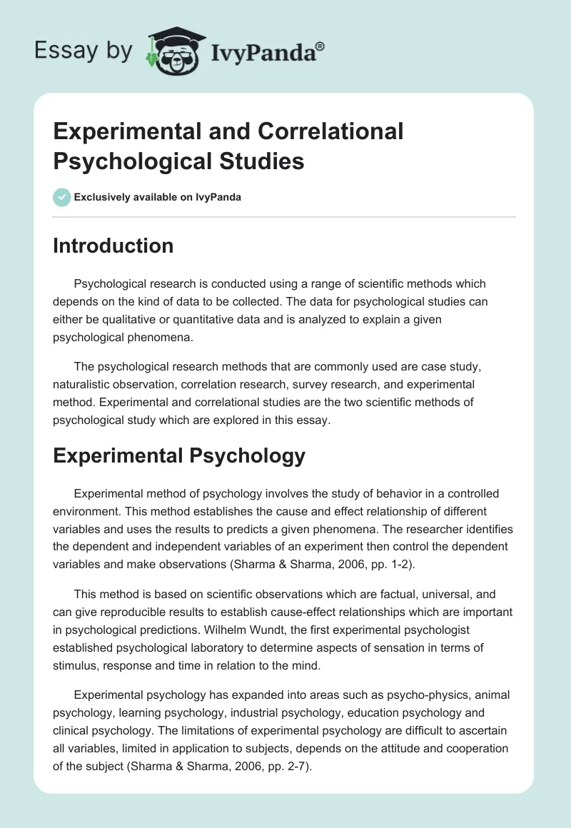 Experimental and Correlational Psychological Studies. Page 1