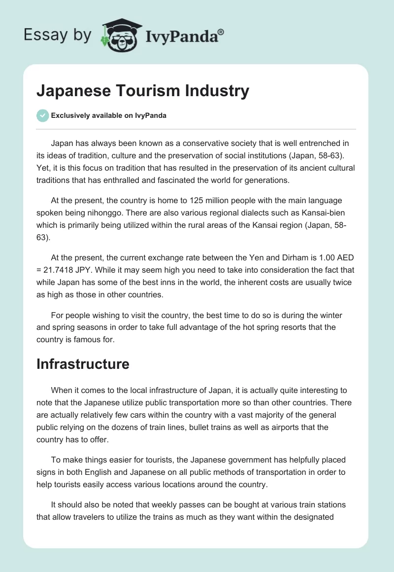 Japanese Tourism Industry. Page 1
