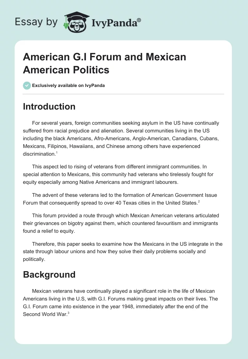 American G.I Forum and Mexican American Politics. Page 1