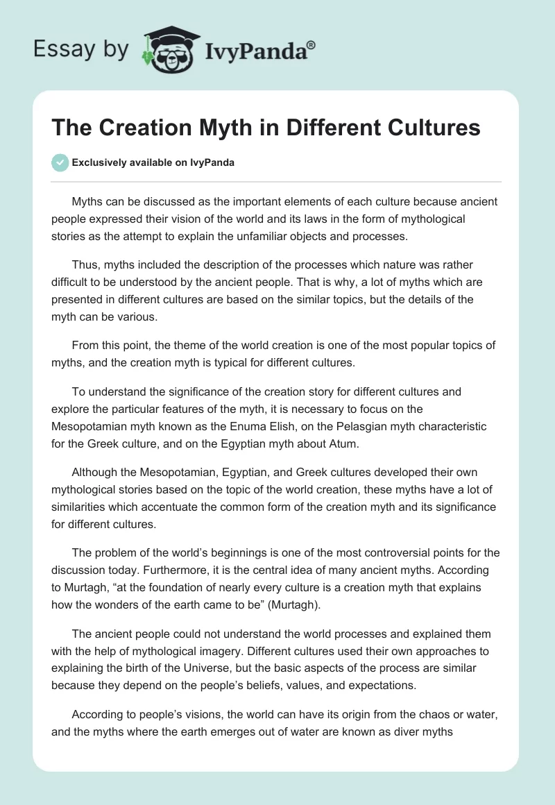 The Creation Myth in Different Cultures. Page 1