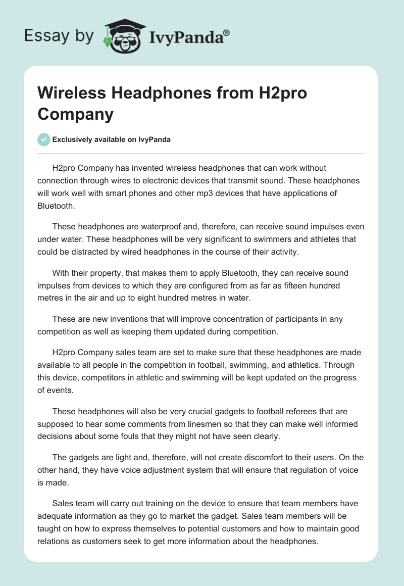 Wireless Headphones from H2pro Company. Page 1