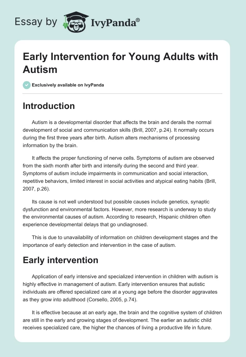 Early Intervention for Young Adults With Autism. Page 1