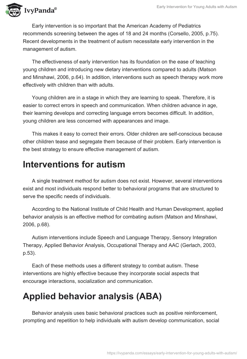 Early Intervention for Young Adults With Autism. Page 2