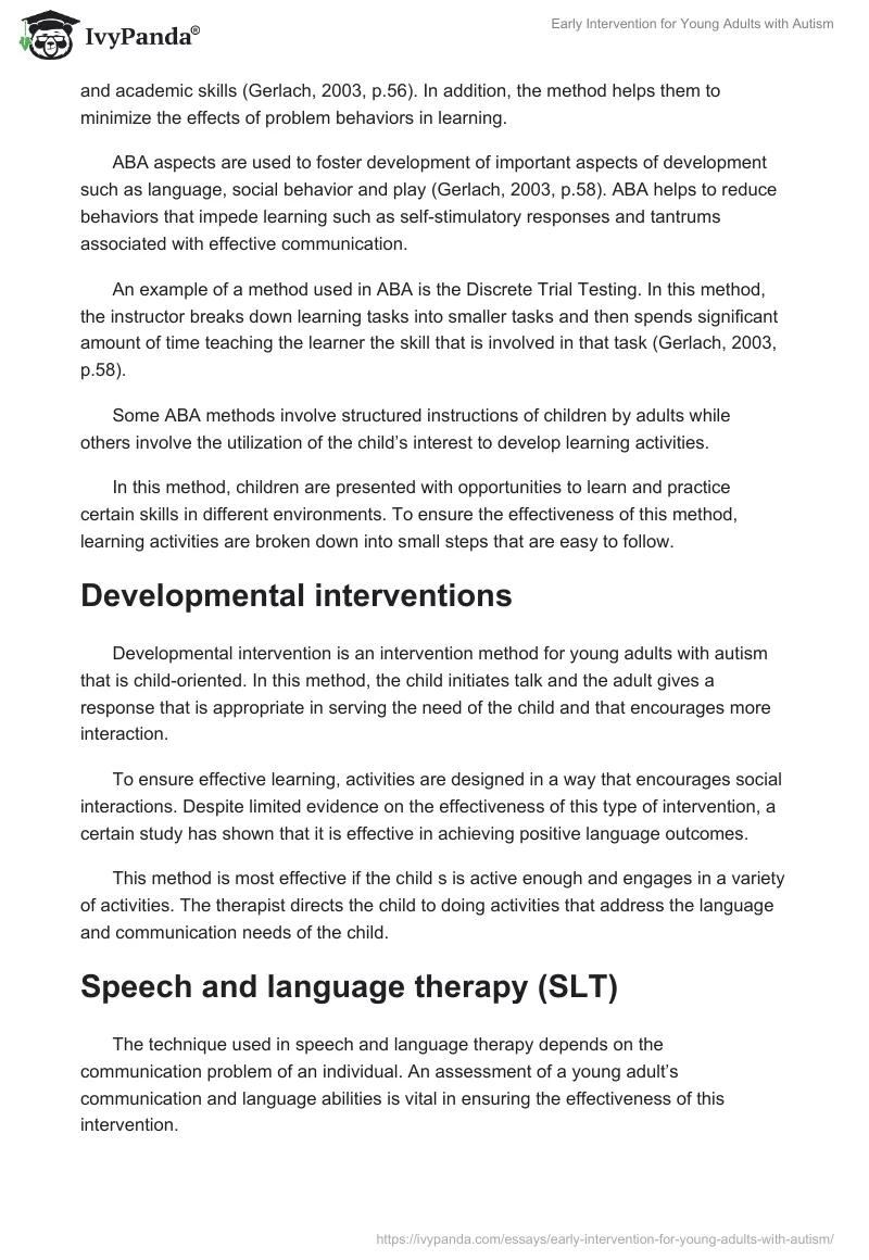 Early Intervention for Young Adults With Autism. Page 3