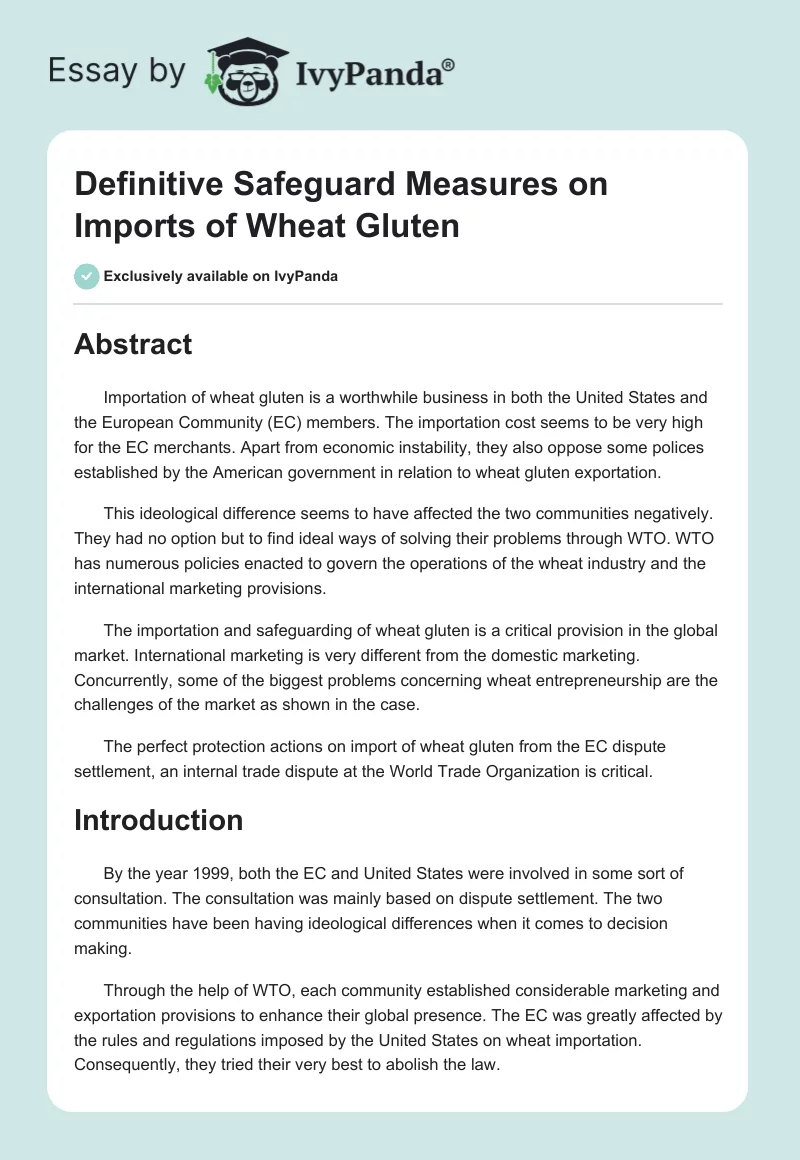 Definitive Safeguard Measures on Imports of Wheat Gluten. Page 1