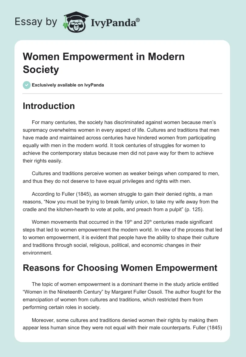Women Empowerment in Modern Society. Page 1