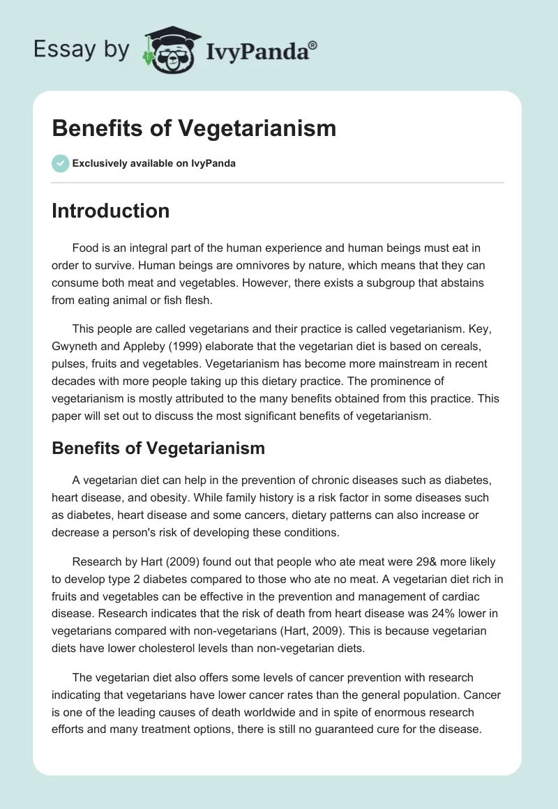 Benefits of Vegetarianism. Page 1